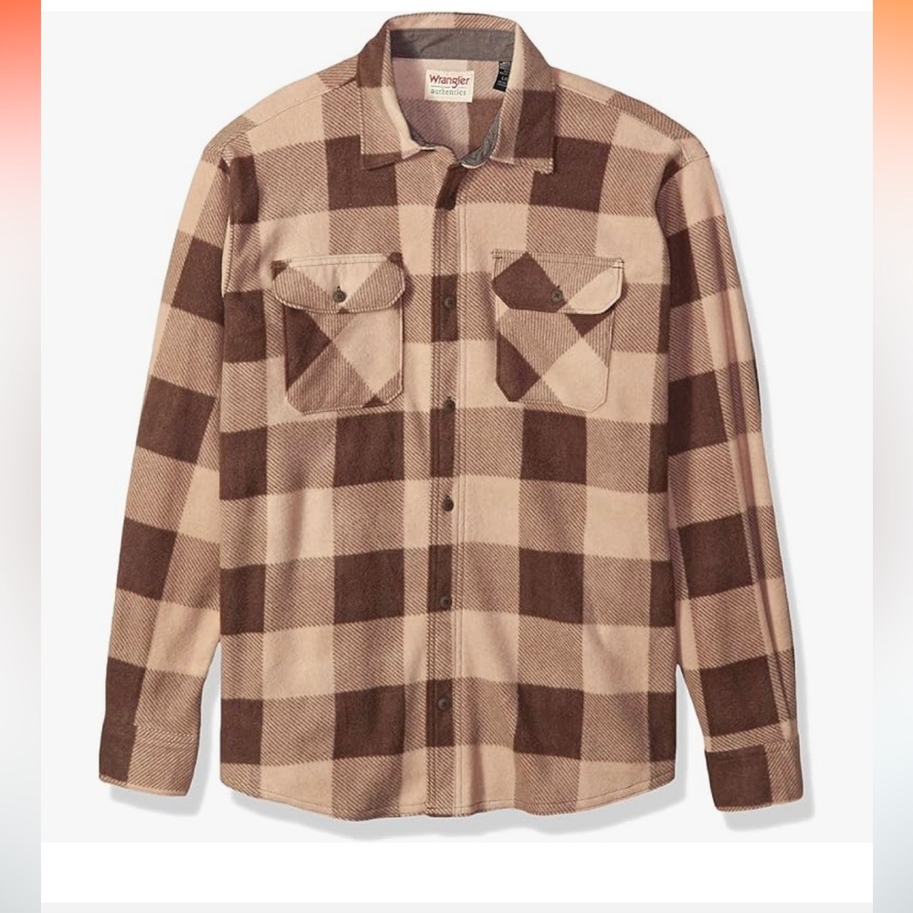 Wrangler Authentic Men’s Long Sleeve Plaid Fleece Button Down Shirt Jacket